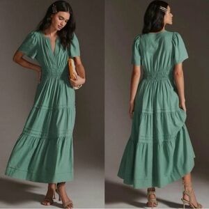 Anthropologie Somerset Green Tiered Maxi Dress